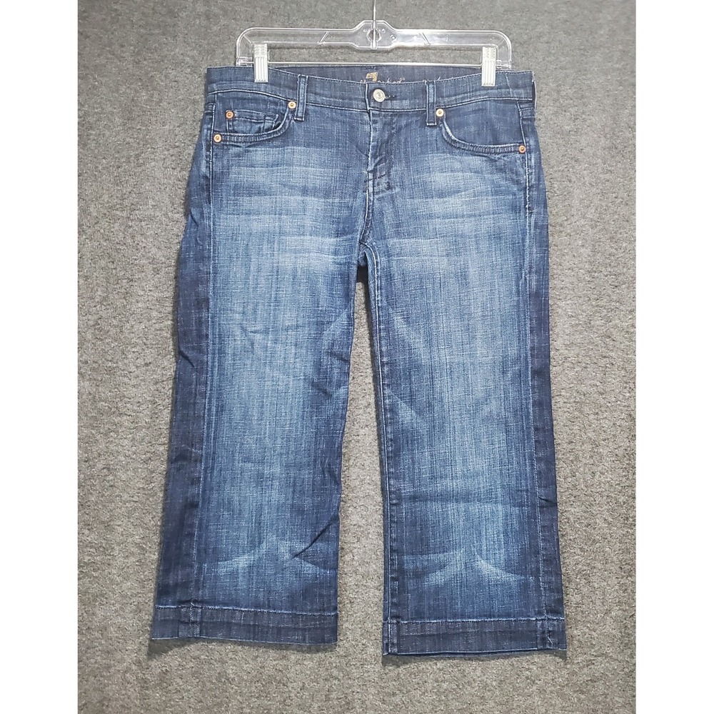 7 For All Mankind Jeans Women 29 Crop Dojo Wide Leg Whiskered Dark Wash USA Made